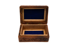 Load image into Gallery viewer, Carved Wooden Trinket Box with Inlaid Oval Floral Medallion
